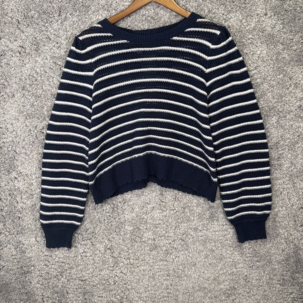 Lauren Conrad Navy Blue White Cropped Sweater Knit Medium Open Back Bows